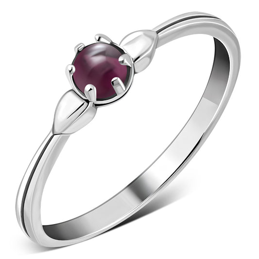 Six Prong Solitaire Garnet Stone Sterling Silver Ring