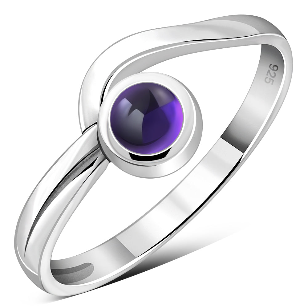 Amethyst Stone Silver Band Ring