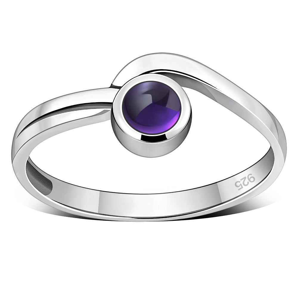 Amethyst Stone Silver Band Ring