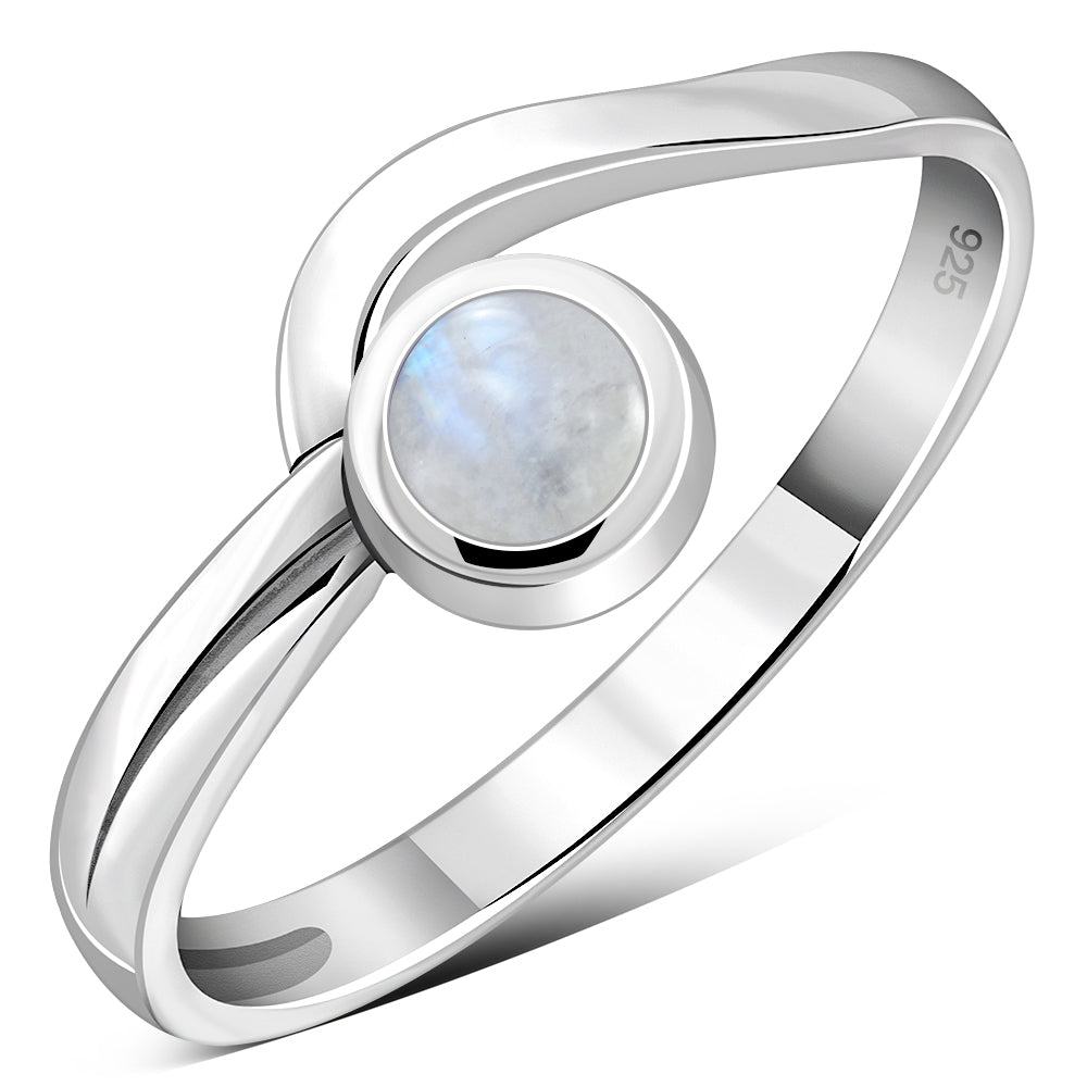 Rainbow Moonstone Silver Band Ring