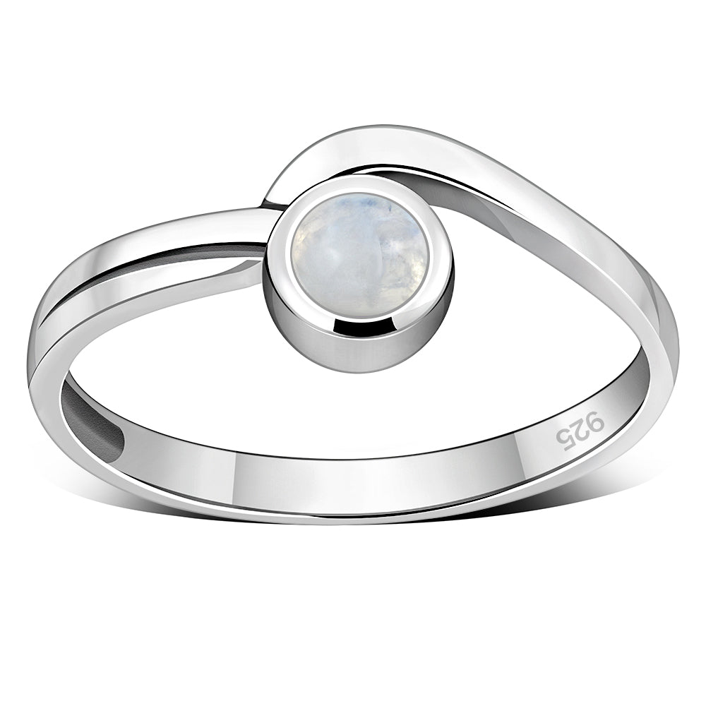 Rainbow Moonstone Silver Band Ring