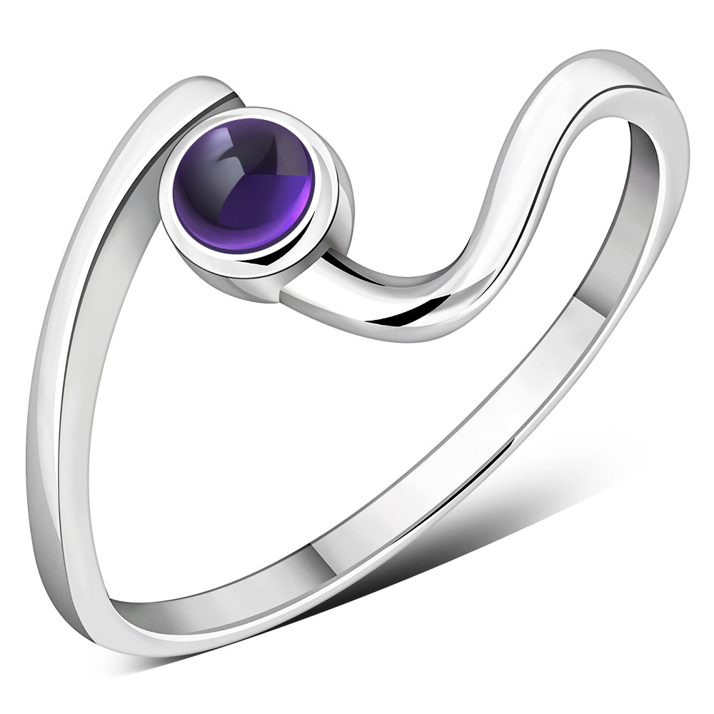 Amethyst Stone Twisted Silver Ring