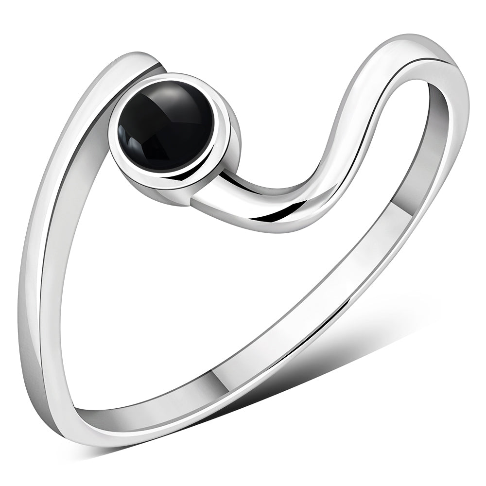 Black Onyx Twisted Silver Ring