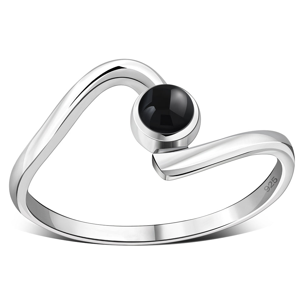 Black Onyx Twisted Silver Ring