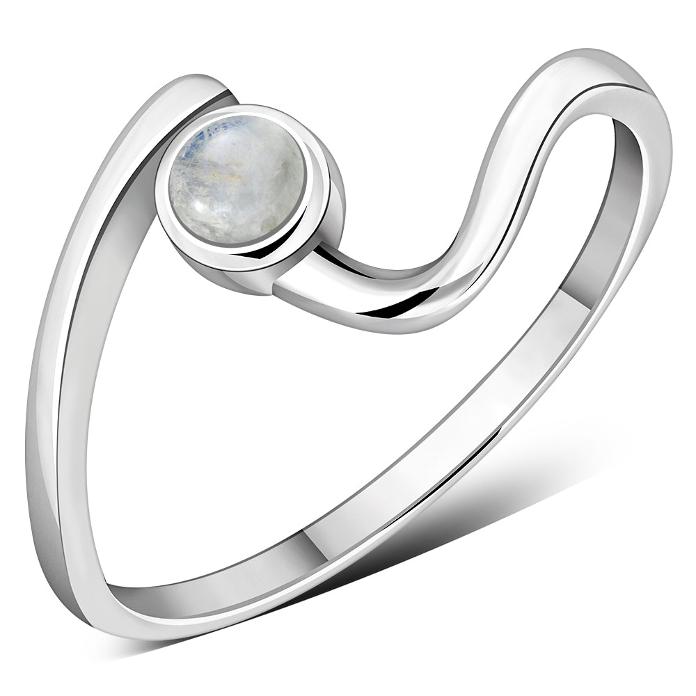 Rainbow Moonstone Twisted Silver Ring