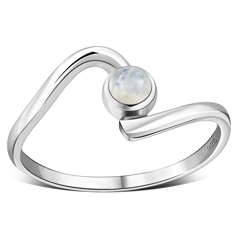 Rainbow Moonstone Twisted Silver Ring