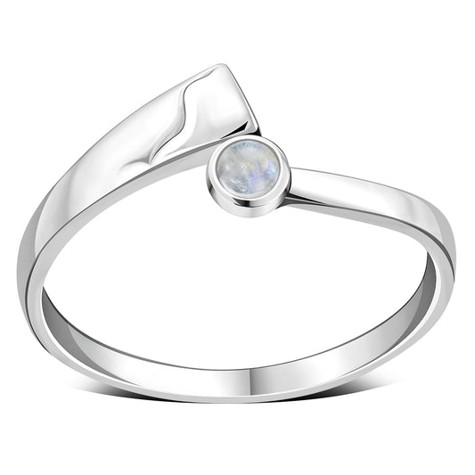 Simple Rainbow Moonstone Silver Ring