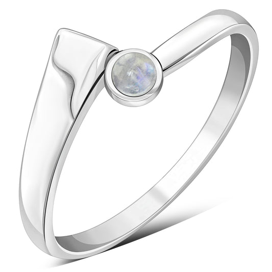 Simple Rainbow Moonstone Silver Ring