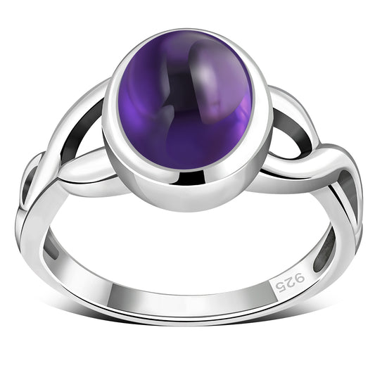 Amethyst Stone Celtic Knot Silver Ring