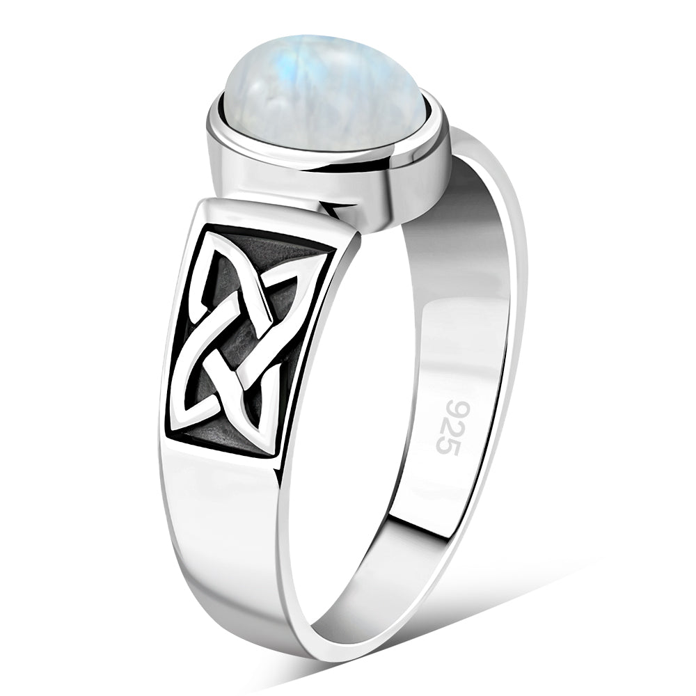 Celtic Rainbow Moonstone Sterling Silver Ring