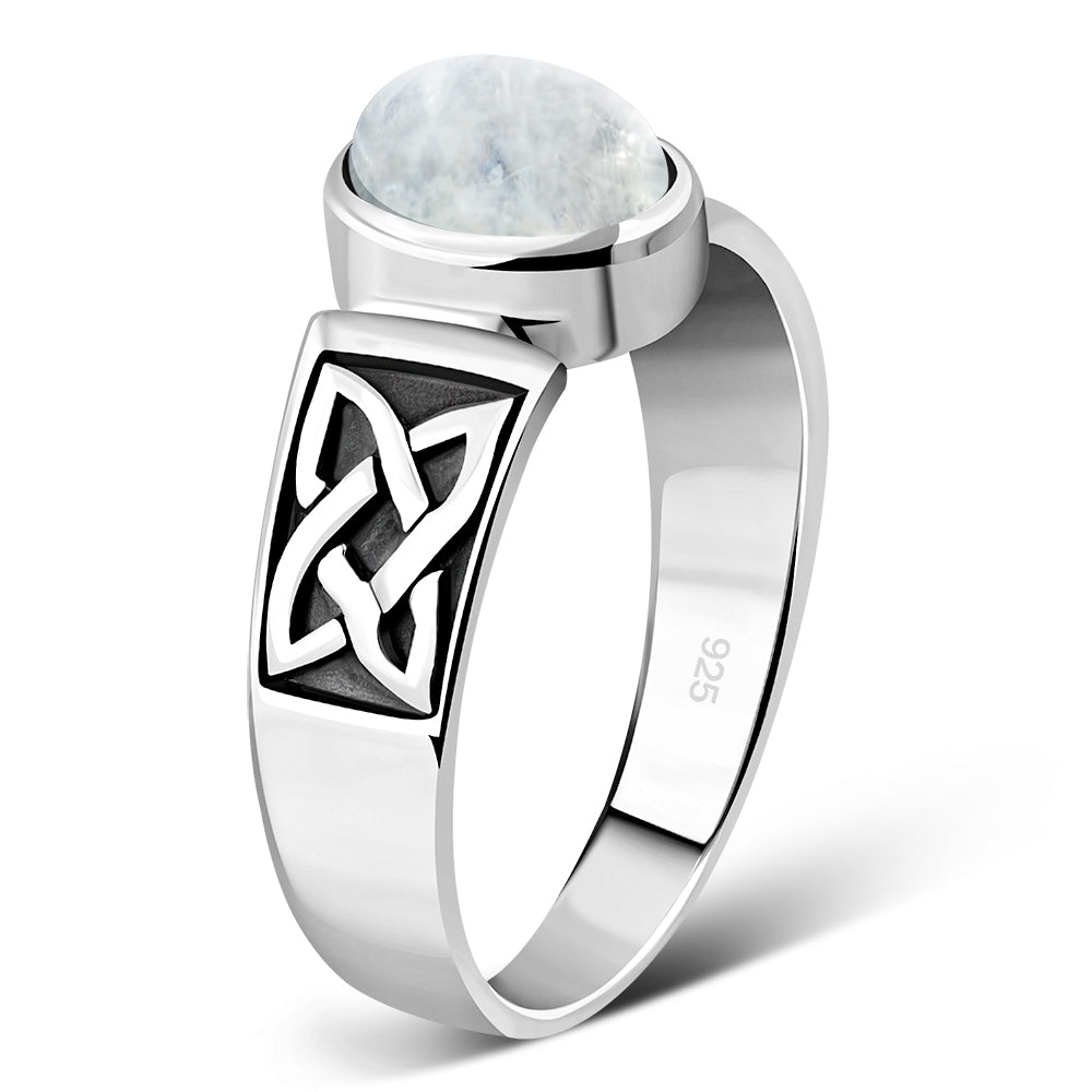 Celtic Rainbow Moonstone Sterling Silver Ring