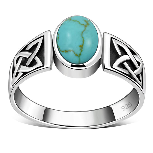 Celtic Turquoise Stone Sterling Silver Ring