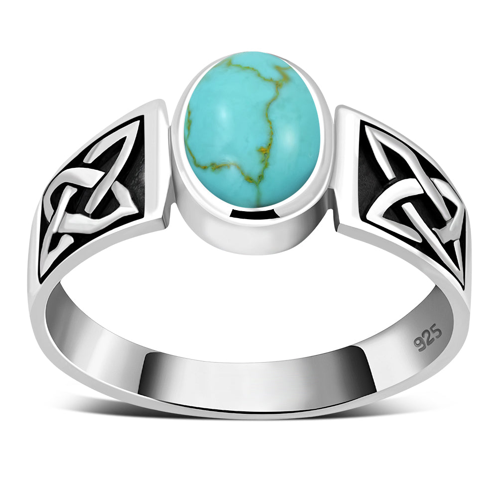 Celtic Turquoise Stone Sterling Silver Ring
