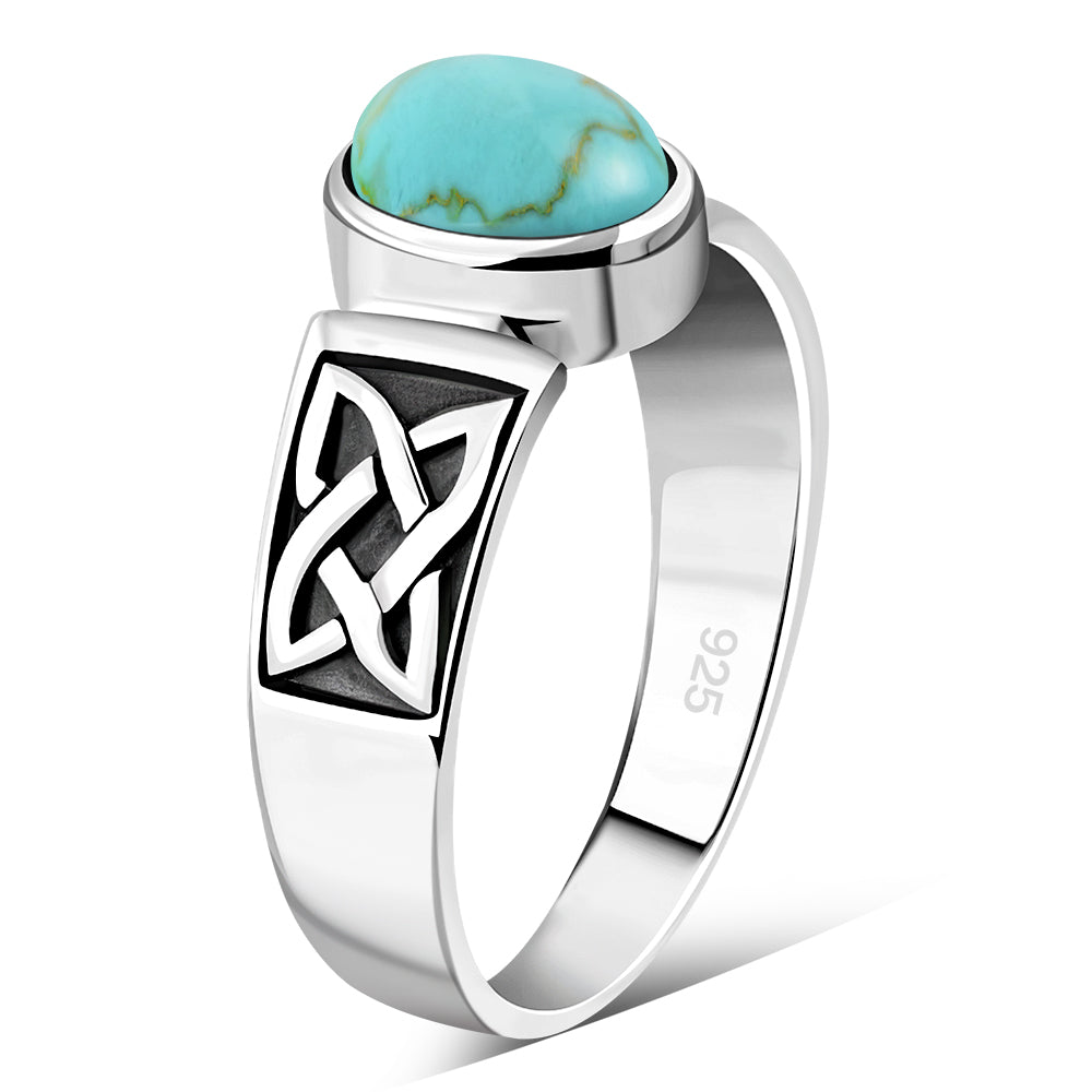 Celtic Turquoise Stone Sterling Silver Ring