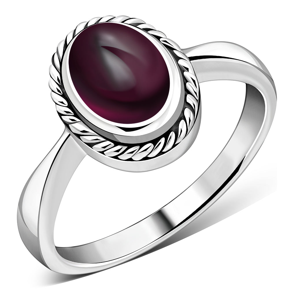 Garnet Stone Sterling Silver Ring