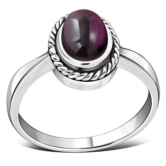 Garnet Stone Sterling Silver Ring