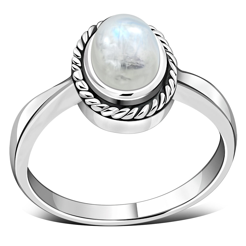 Rainbow Moonstone Sterling Silver Ring