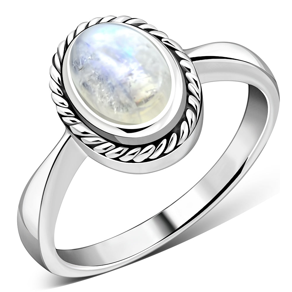 Rainbow Moonstone Sterling Silver Ring