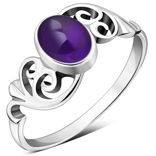 Om Amethyst Stone Sterling Silver Ring