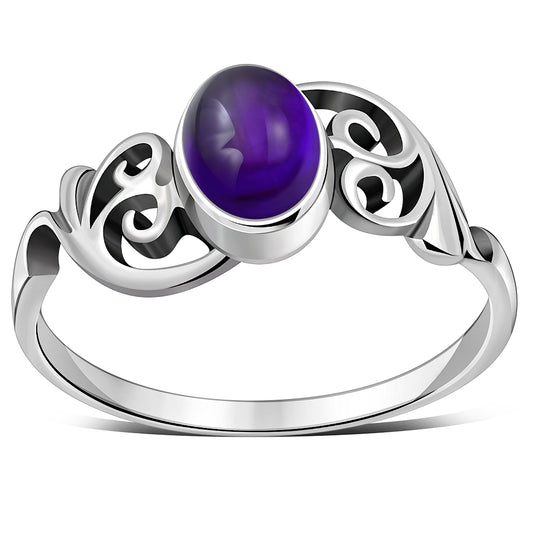 Om Amethyst Stone Sterling Silver Ring