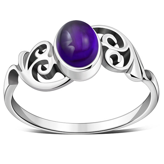 Om Amethyst Stone Sterling Silver Ring