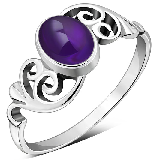 Om Amethyst Stone Sterling Silver Ring