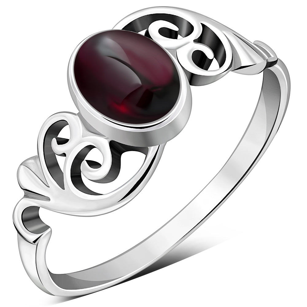 Om Garnet Stone Sterling Silver Ring