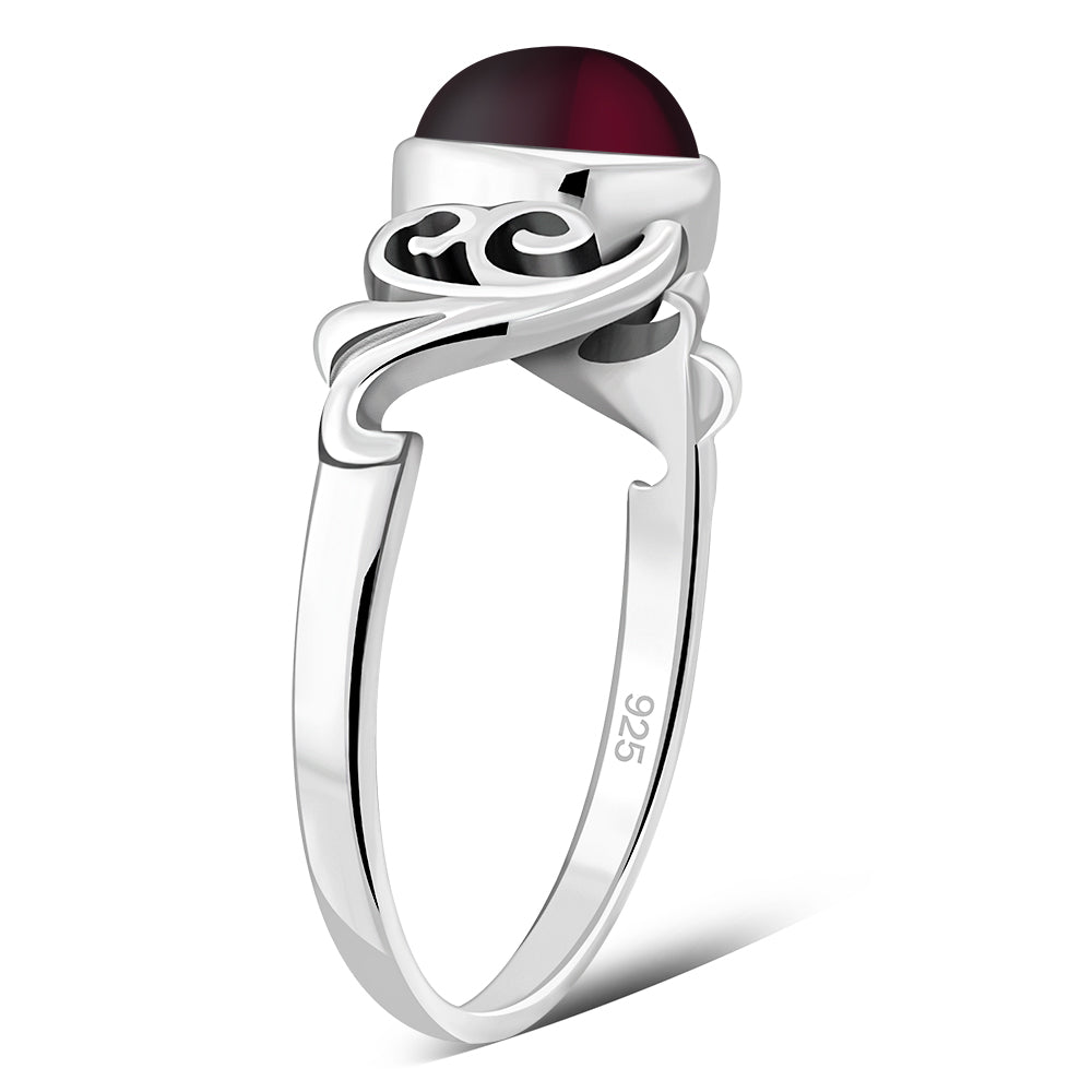 Om Garnet Stone Sterling Silver Ring