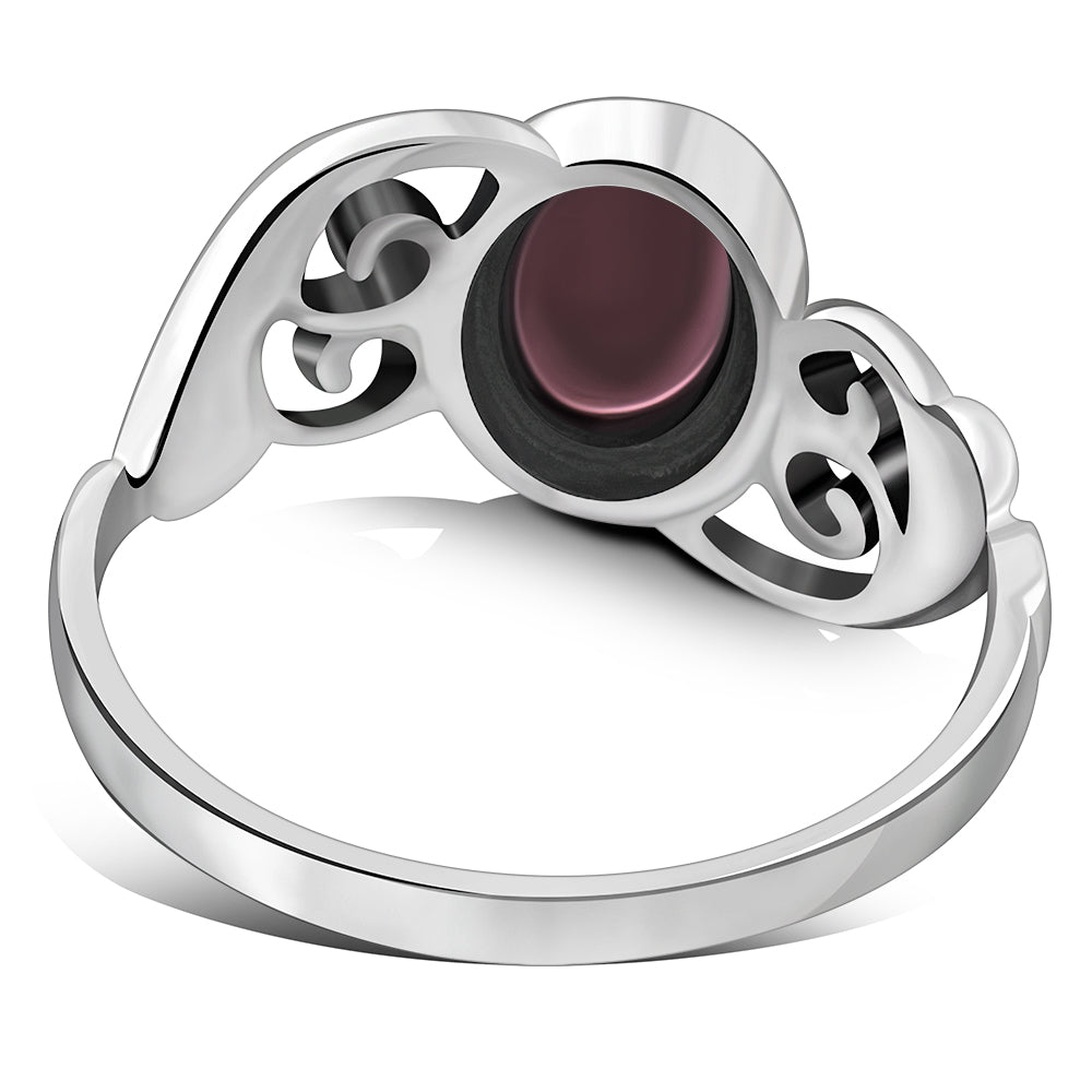 Om Garnet Stone Sterling Silver Ring