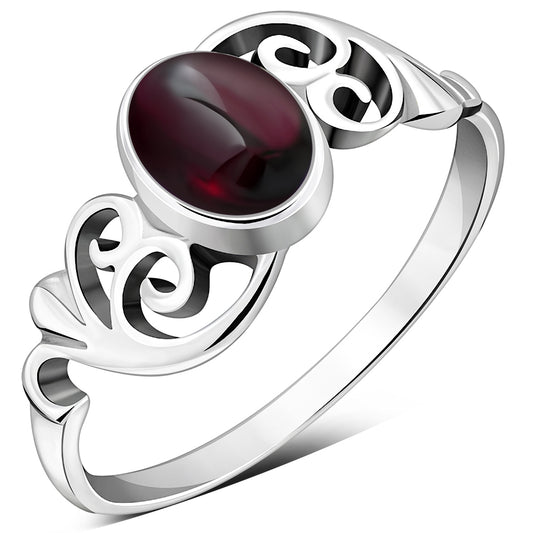 Om Garnet Stone Sterling Silver Ring