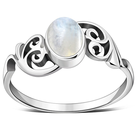 Om Rainbow Moonstone Sterling Silver Ring