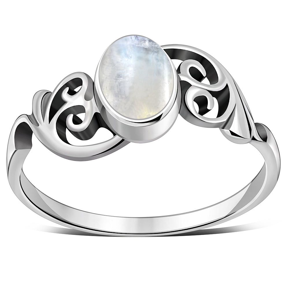 Om Rainbow Moonstone Sterling Silver Ring