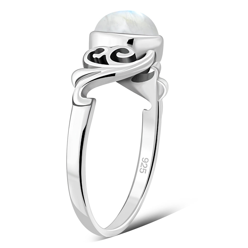 Om Rainbow Moonstone Sterling Silver Ring