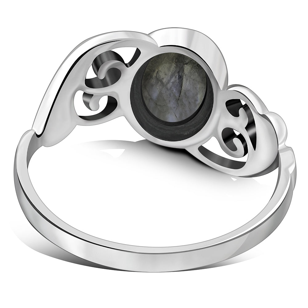 Om Rainbow Moonstone Sterling Silver Ring