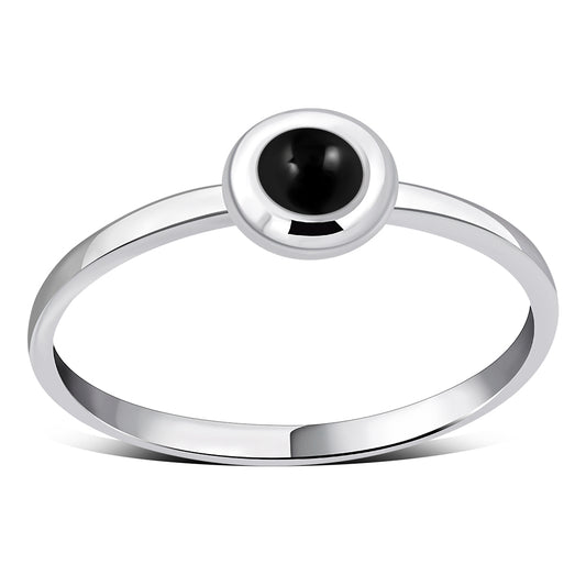 Simple Round Black Onyx Silver Ring