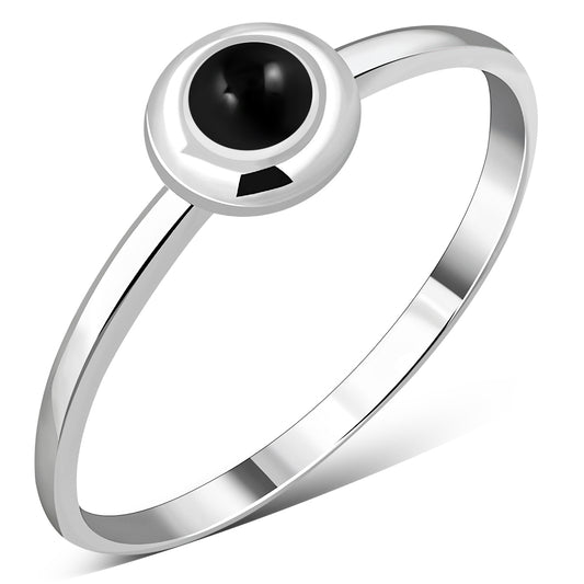 Simple Round Black Onyx Silver Ring