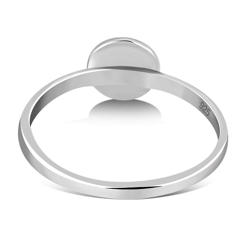 Simple Round Rainbow Moonstone Silver Ring