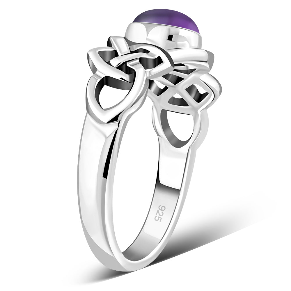 Amethyst Stone Cabochon Celtic Knot Silver Ring