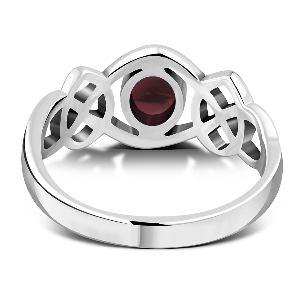 Garnet Cab Celtic Knot Sterling Silver Ring