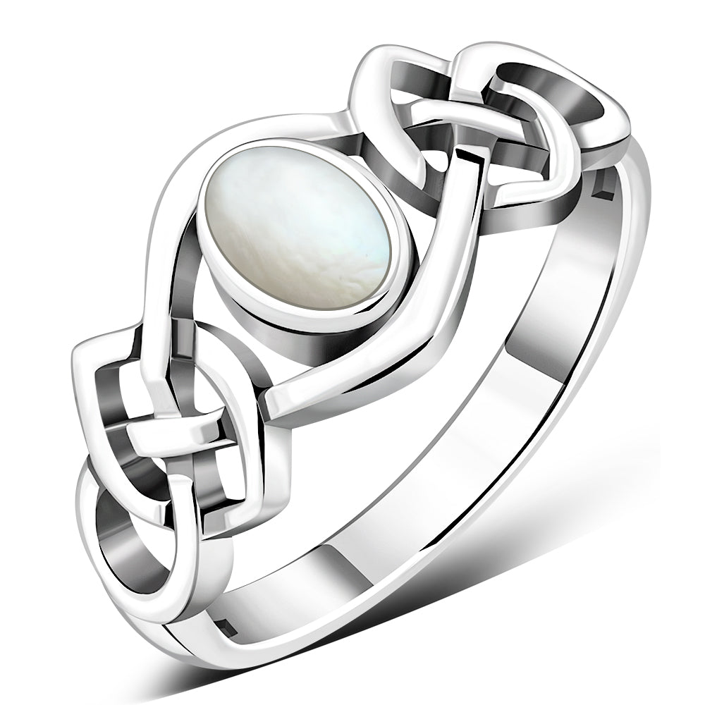 Mother of Pearl Sea Shell Celtic Silver Ring