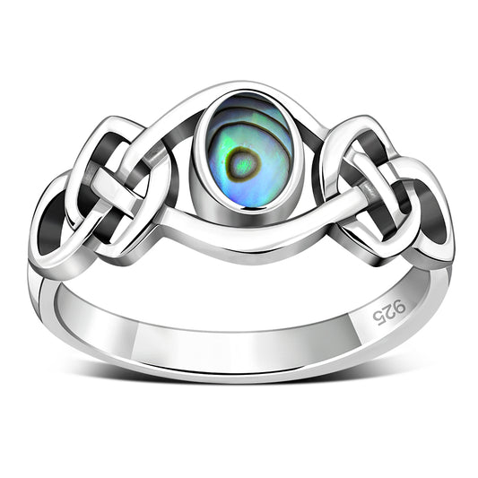 Abalone Sea Shell Celtic Knot Silver Ring