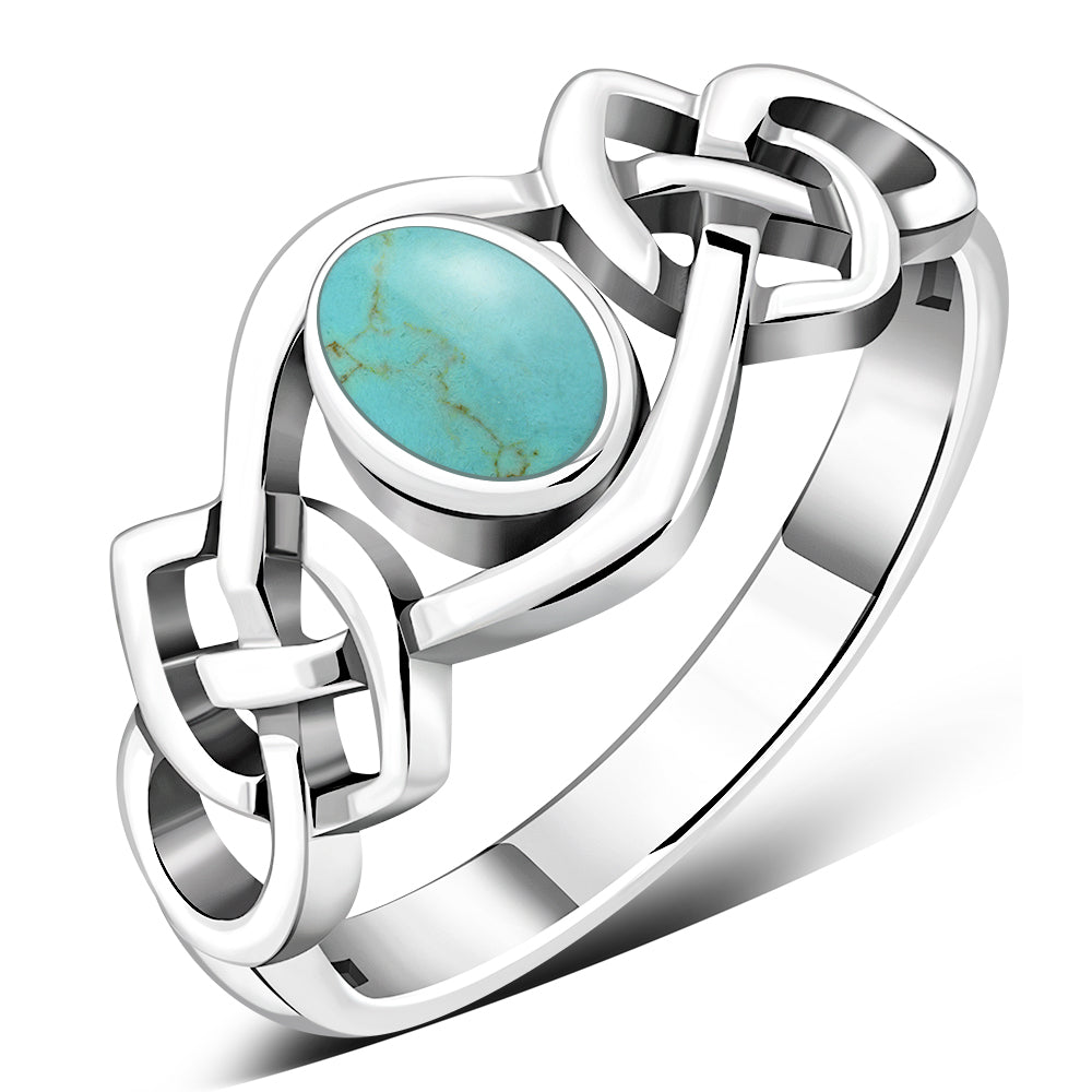 Turquoise Stone Celtic Knot Silver Ring