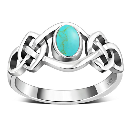 Turquoise Stone Celtic Knot Silver Ring