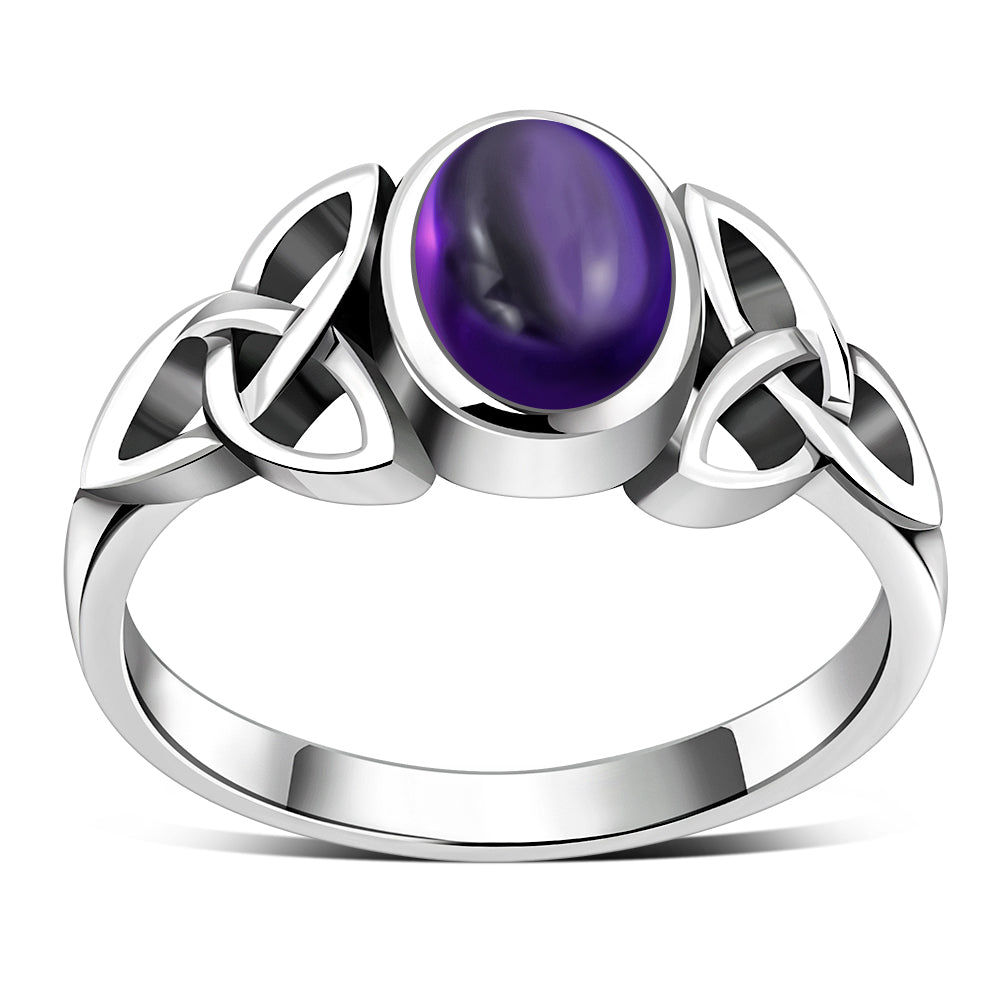 Celtic Trinity Knot Amethyst Stone Silver Ring