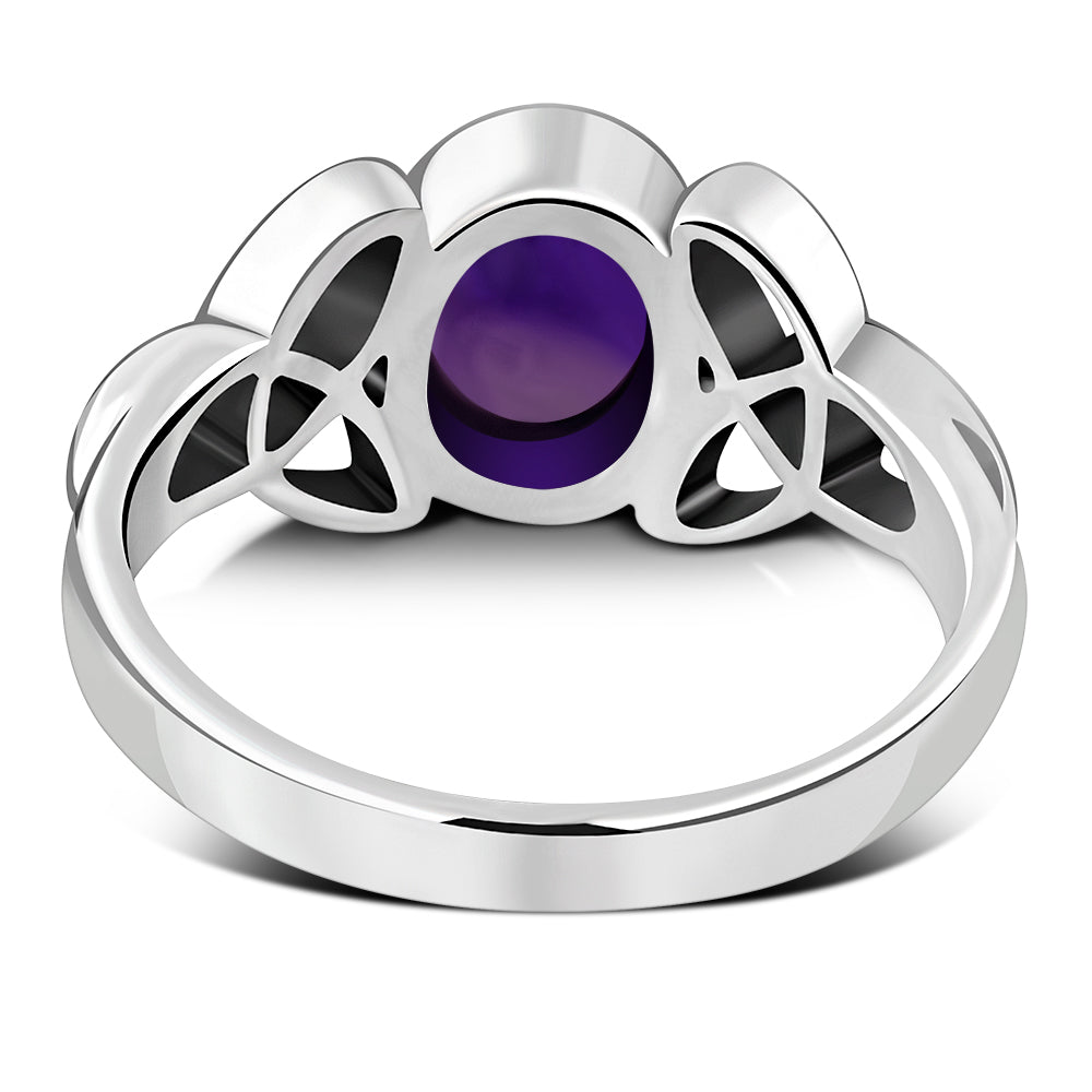 Celtic Trinity Knot Amethyst Stone Silver Ring