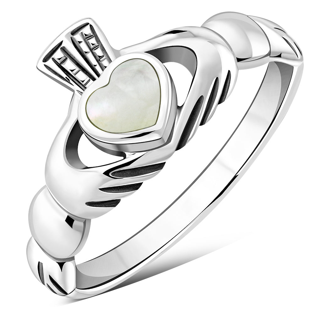 Mother of Pearl Irish Claddagh Silver Ring