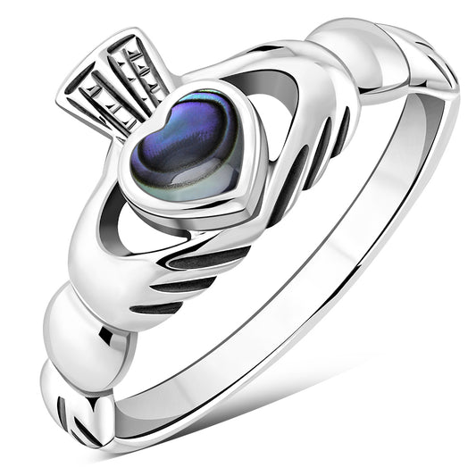 Abalone Shell Irish Claddagh Silver Ring