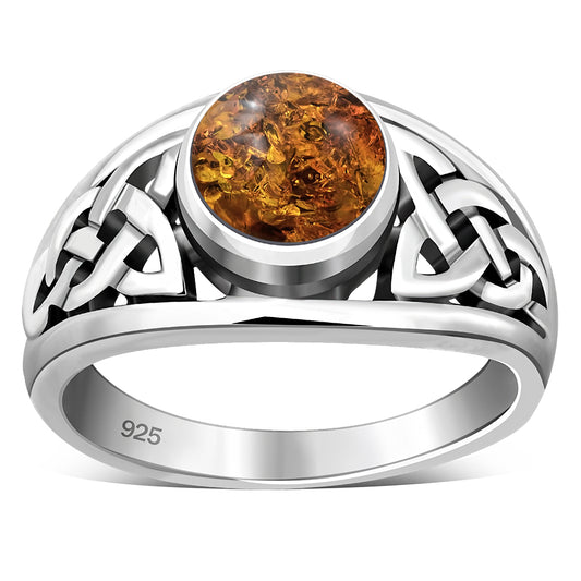 Baltic Amber Celtic Knot Silver Ring