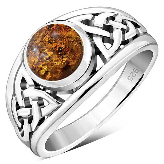 Baltic Amber Celtic Knot Silver Ring