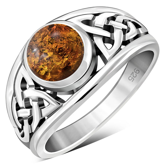 Baltic Amber Celtic Knot Silver Ring